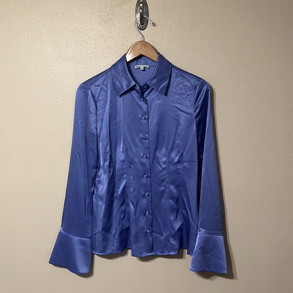 Reformation Samara Satin Shirt in Jacaranda - Picture 5 of 12